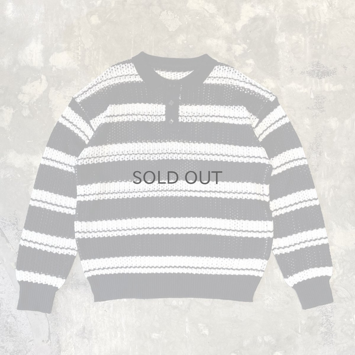 画像1: BORDER PATTERN HALF BUTTON MESH L/S SHIRT / Mens XL (1)