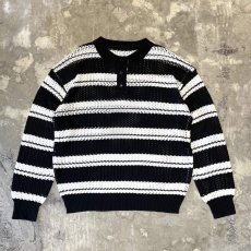 画像1: BORDER PATTERN HALF BUTTON MESH L/S SHIRT / Mens XL (1)