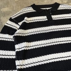 画像3: BORDER PATTERN HALF BUTTON MESH L/S SHIRT / Mens XL (3)