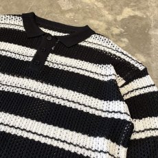 画像4: BORDER PATTERN HALF BUTTON MESH L/S SHIRT / Mens XL (4)