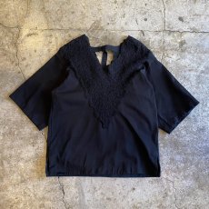 画像1: BACK BELT POINT LACE DESIGN S/S TOPS / Ladies L (1)