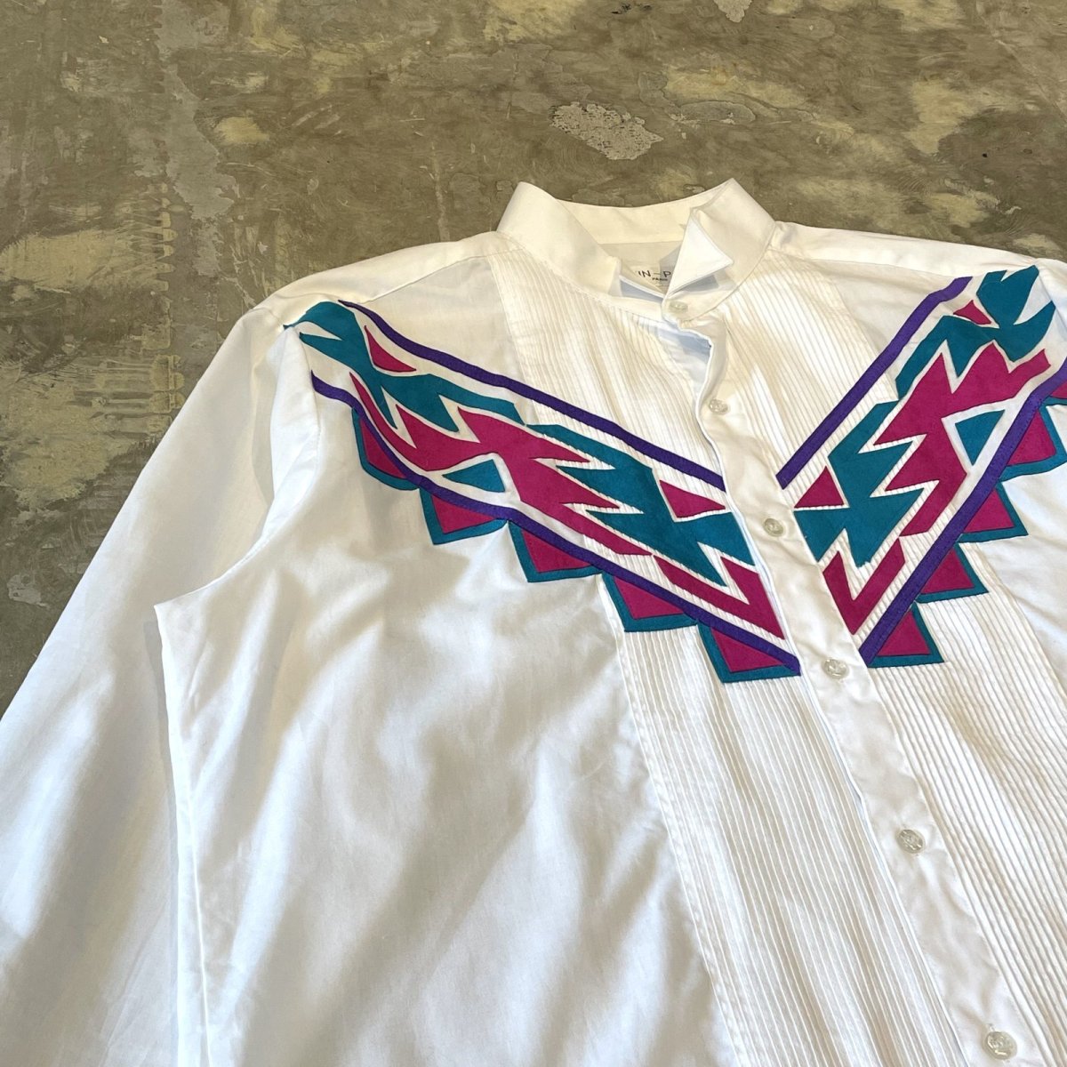 画像3: FELT PATCHED FRONT PLEATED DRESS L/S SHIRT / Mens L (3)