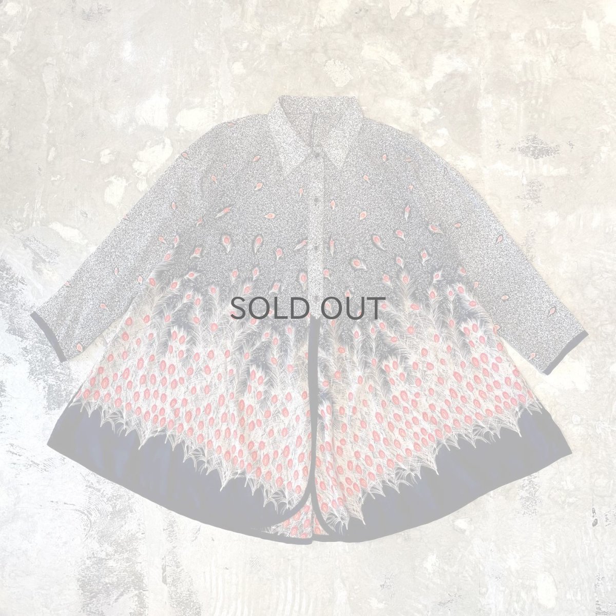 画像1: PEACOCK FEATHER GRAPHIC PATTERN SHEER L/S SHIRT / Mens L (1)