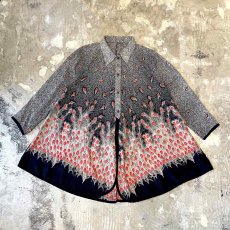 画像1: PEACOCK FEATHER GRAPHIC PATTERN SHEER L/S SHIRT / Mens L (1)