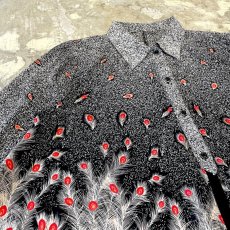 画像3: PEACOCK FEATHER GRAPHIC PATTERN SHEER L/S SHIRT / Mens L (3)