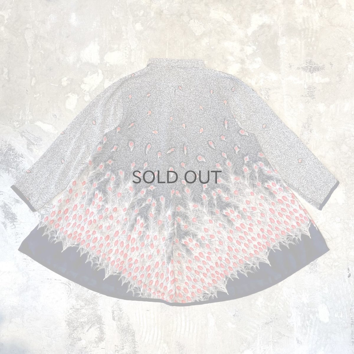 画像2: PEACOCK FEATHER GRAPHIC PATTERN SHEER L/S SHIRT / Mens L (2)