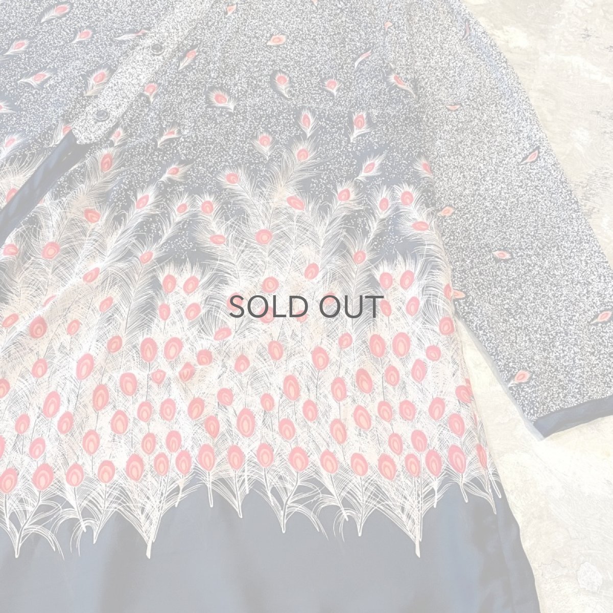 画像6: PEACOCK FEATHER GRAPHIC PATTERN SHEER L/S SHIRT / Mens L (6)