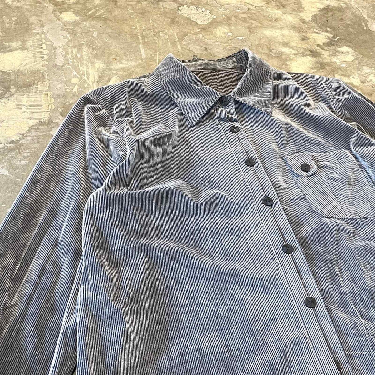 画像3: SILVER COLOR CORDUROY SHEER L/S SHIRT / Mens S~M (3)