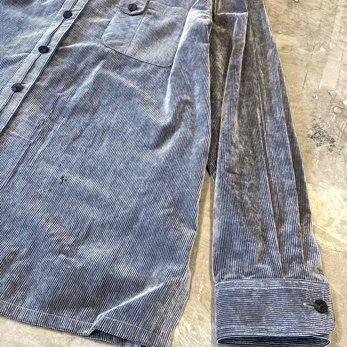 画像6: SILVER COLOR CORDUROY SHEER L/S SHIRT / Mens S~M (6)