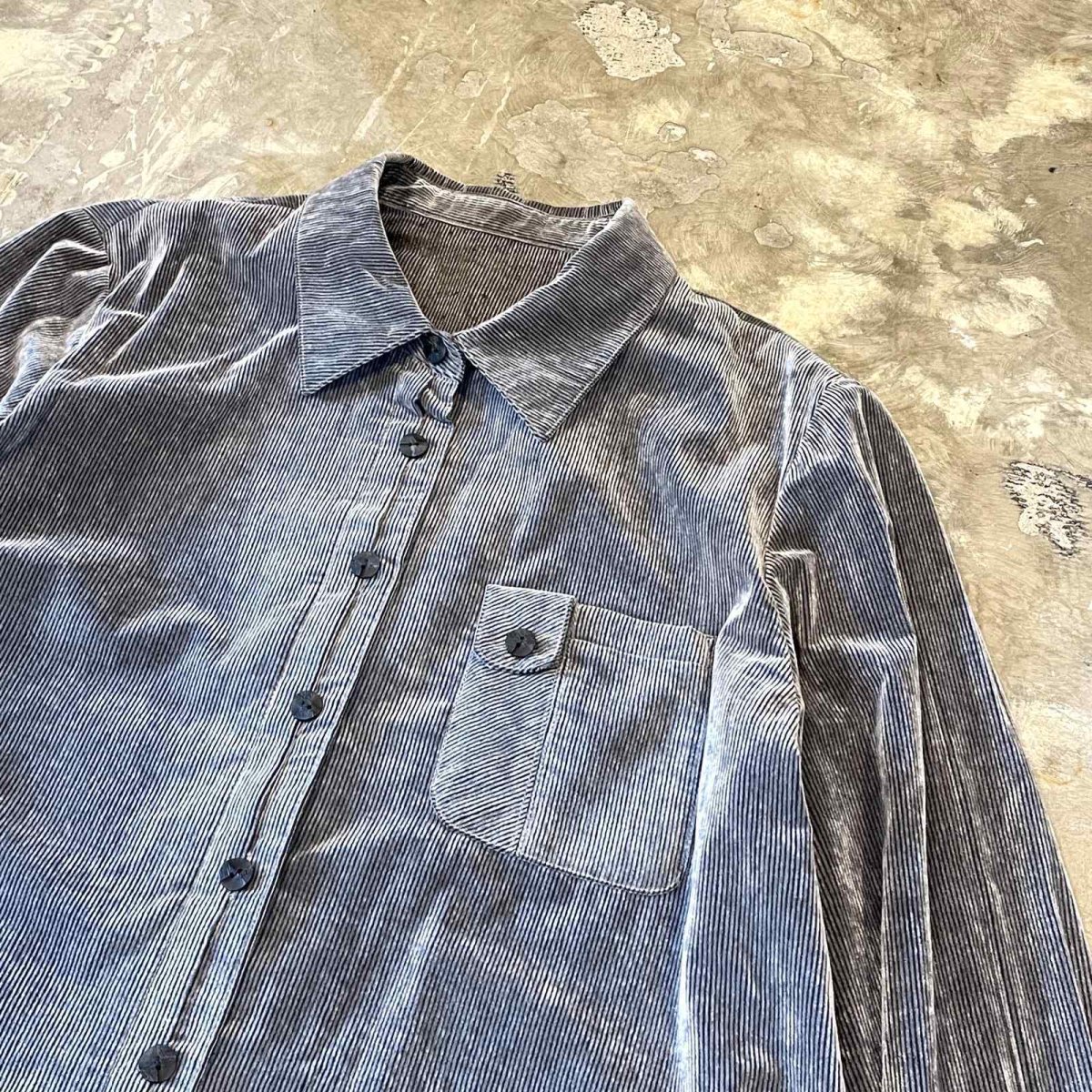 画像4: SILVER COLOR CORDUROY SHEER L/S SHIRT / Mens S~M (4)