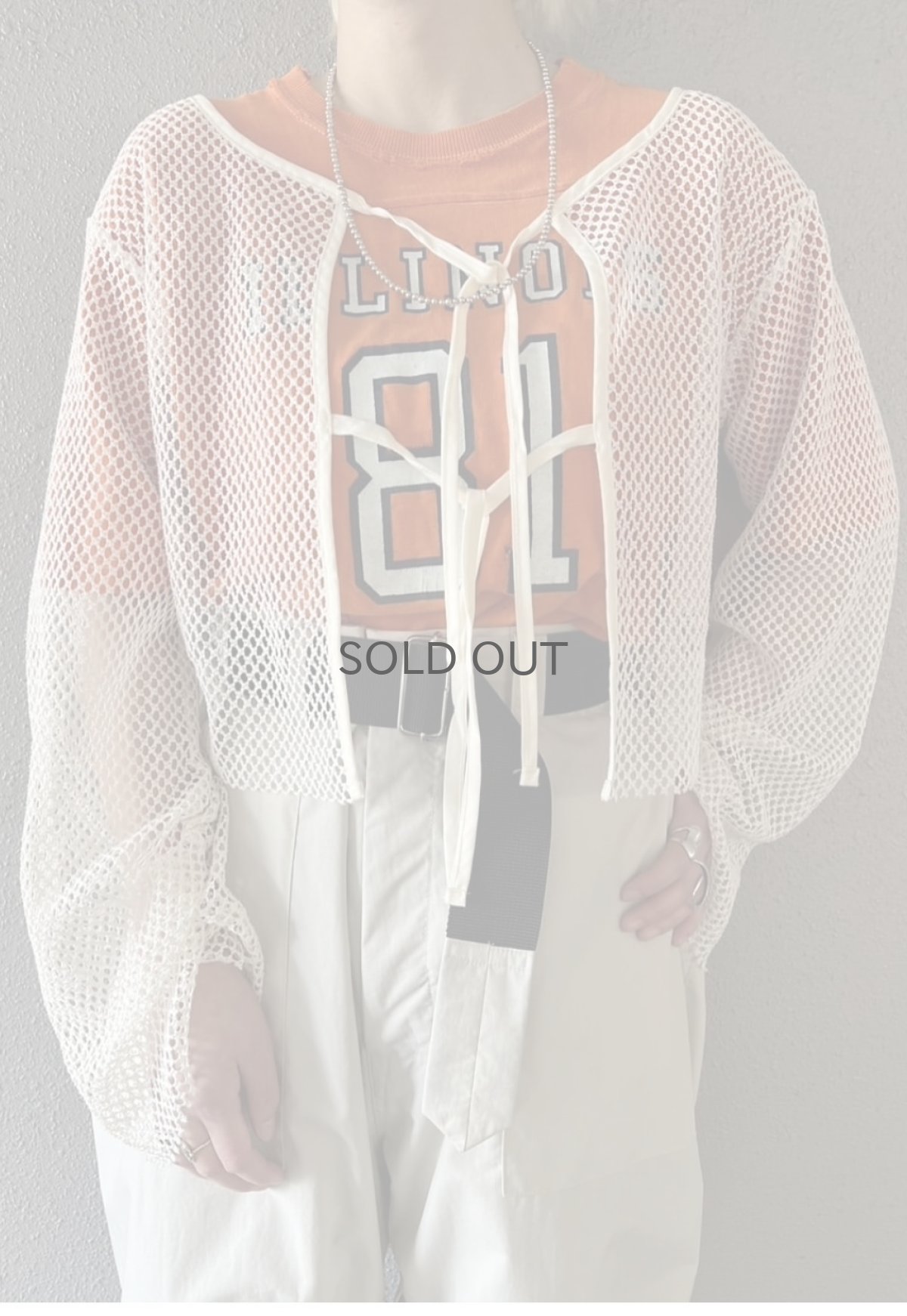 画像12: DOUBLE RIBBON DESIGN MESH SHORT L/S CARDIGAN  / Ladies M (12)