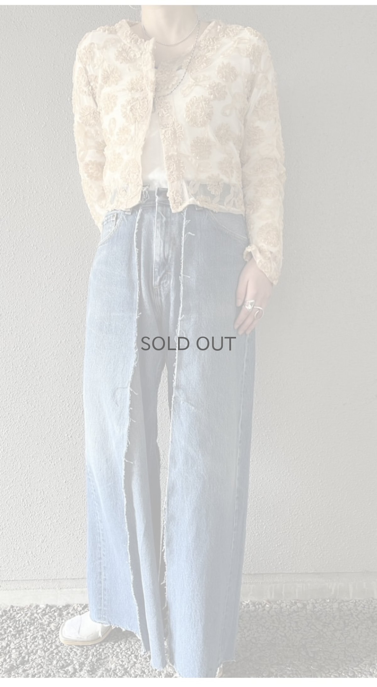 画像13: ALL OVER FLORAL EMBROIDERY DESIGN TULLE SHORT CARDIGAN / Ladies M (13)