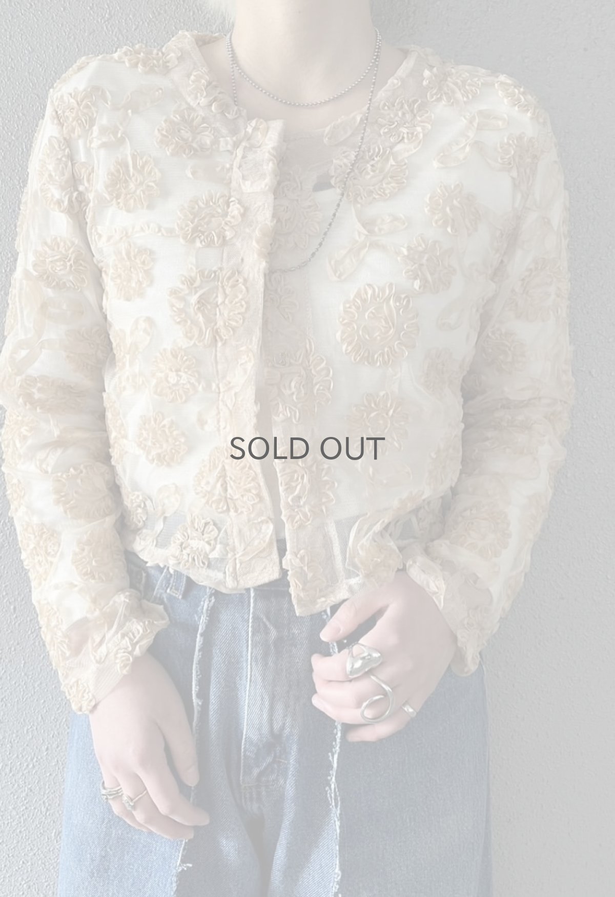 画像12: ALL OVER FLORAL EMBROIDERY DESIGN TULLE SHORT CARDIGAN / Ladies M (12)