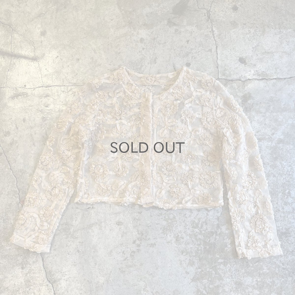 画像1: ALL OVER FLORAL EMBROIDERY DESIGN TULLE SHORT CARDIGAN / Ladies M (1)