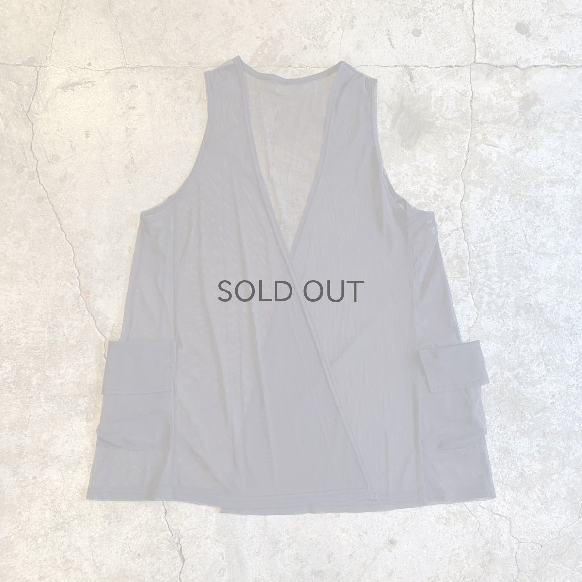 画像1: BLACK COLOR POCKET DESIGN SHEER VEST / Ladies M (1)