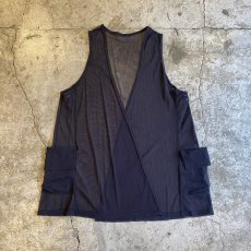 画像1: BLACK COLOR POCKET DESIGN SHEER VEST / Ladies M (1)
