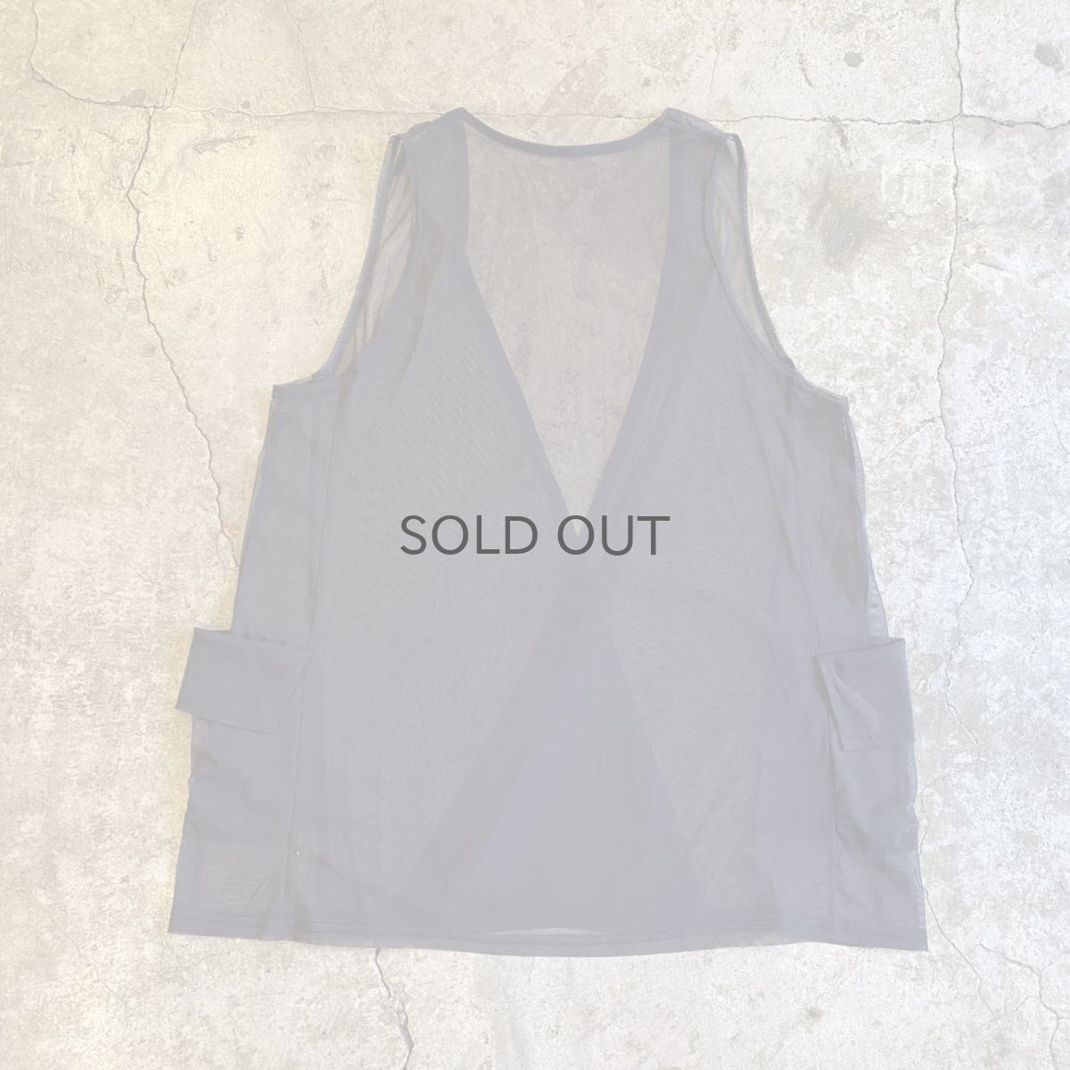 画像2: BLACK COLOR POCKET DESIGN SHEER VEST / Ladies M (2)