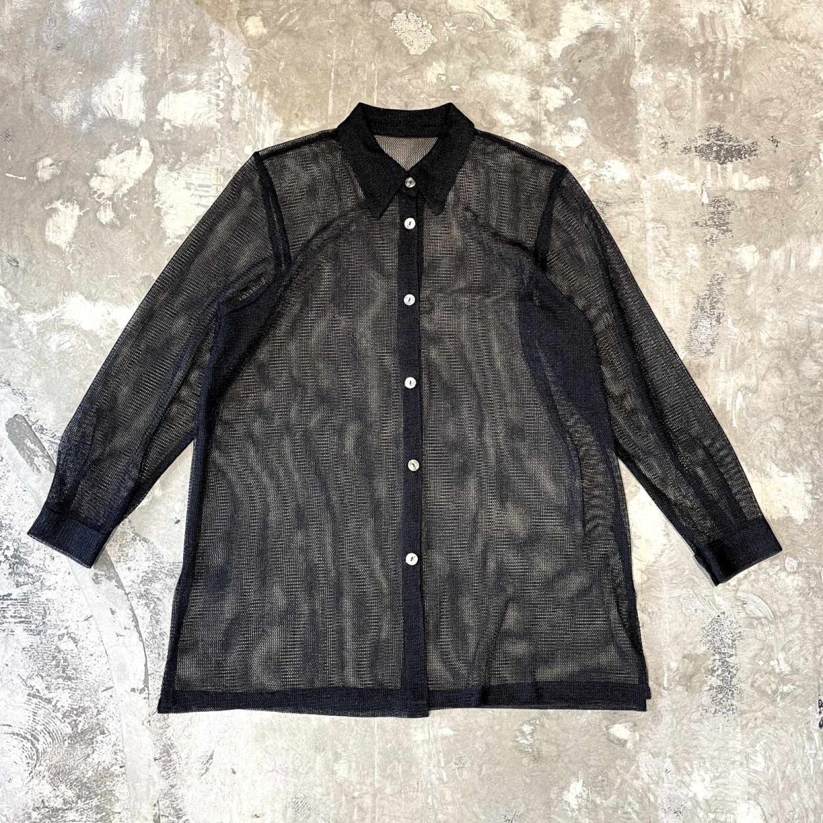 画像1: BLACK COLOR DESIGN MESH L/S SHIRT / Mens L (1)