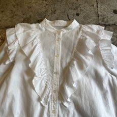 画像7: POINT FRILL DESIGN NO COLLAR L/S BLOUSE / Ladies M (7)