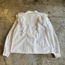 画像2: POINT FRILL DESIGN NO COLLAR L/S BLOUSE / Ladies M (2)