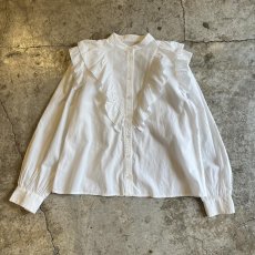 画像1: POINT FRILL DESIGN NO COLLAR L/S BLOUSE / Ladies M (1)