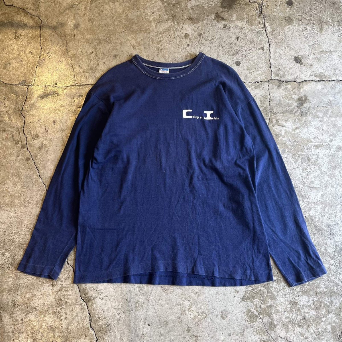 画像1: 70's 【CHAMPION】POINT LOGO PRINTED 2 COLOR ELBOW PATCH DESIGN L/S TOPS / Ladies M (L) / MADE IN USA (1)