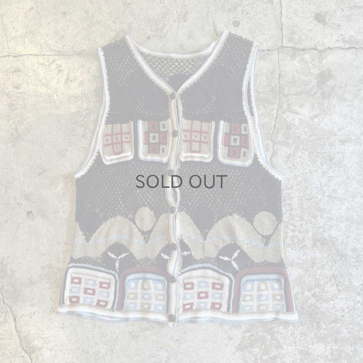 画像1: MIX COLOR PATTERN CROCHET DESIGN VEST / Ladies M (1)