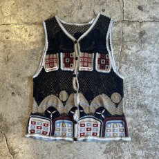 画像1: MIX COLOR PATTERN CROCHET DESIGN VEST / Ladies M (1)