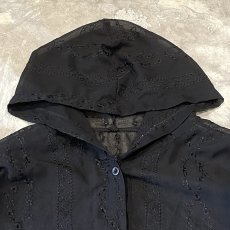 画像10: BLACK COLOR FLORAL EMBROIDERY SHEER HOODIE TOPS / Mens M (10)