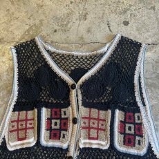 画像6: MIX COLOR PATTERN CROCHET DESIGN VEST / Ladies M (6)