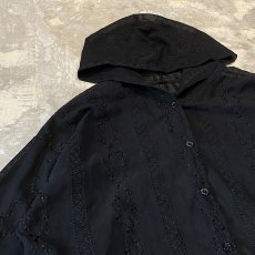 画像3: BLACK COLOR FLORAL EMBROIDERY SHEER HOODIE TOPS / Mens M (3)