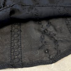 画像8: BLACK COLOR FLORAL EMBROIDERY SHEER HOODIE TOPS / Mens M (8)
