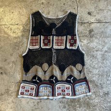 画像2: MIX COLOR PATTERN CROCHET DESIGN VEST / Ladies M (2)