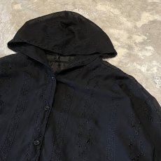 画像4: BLACK COLOR FLORAL EMBROIDERY SHEER HOODIE TOPS / Mens M (4)