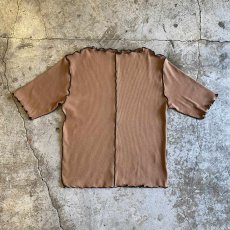 画像1: COLOR OUT STITCH LINE DESIGN RIB S/S TOPS / Ladies M (1)