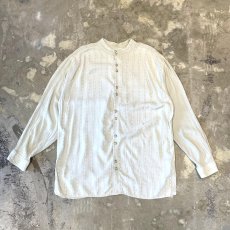 画像1: STRIPE PATTERN SWITCHED BAND COLLAR L/S SHIRT / Mens XL / MADE IN USA (1)