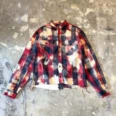 画像1: ALL OVER CHECK PATTERN BLEACHED L/S SHIRT / Mens L (1)