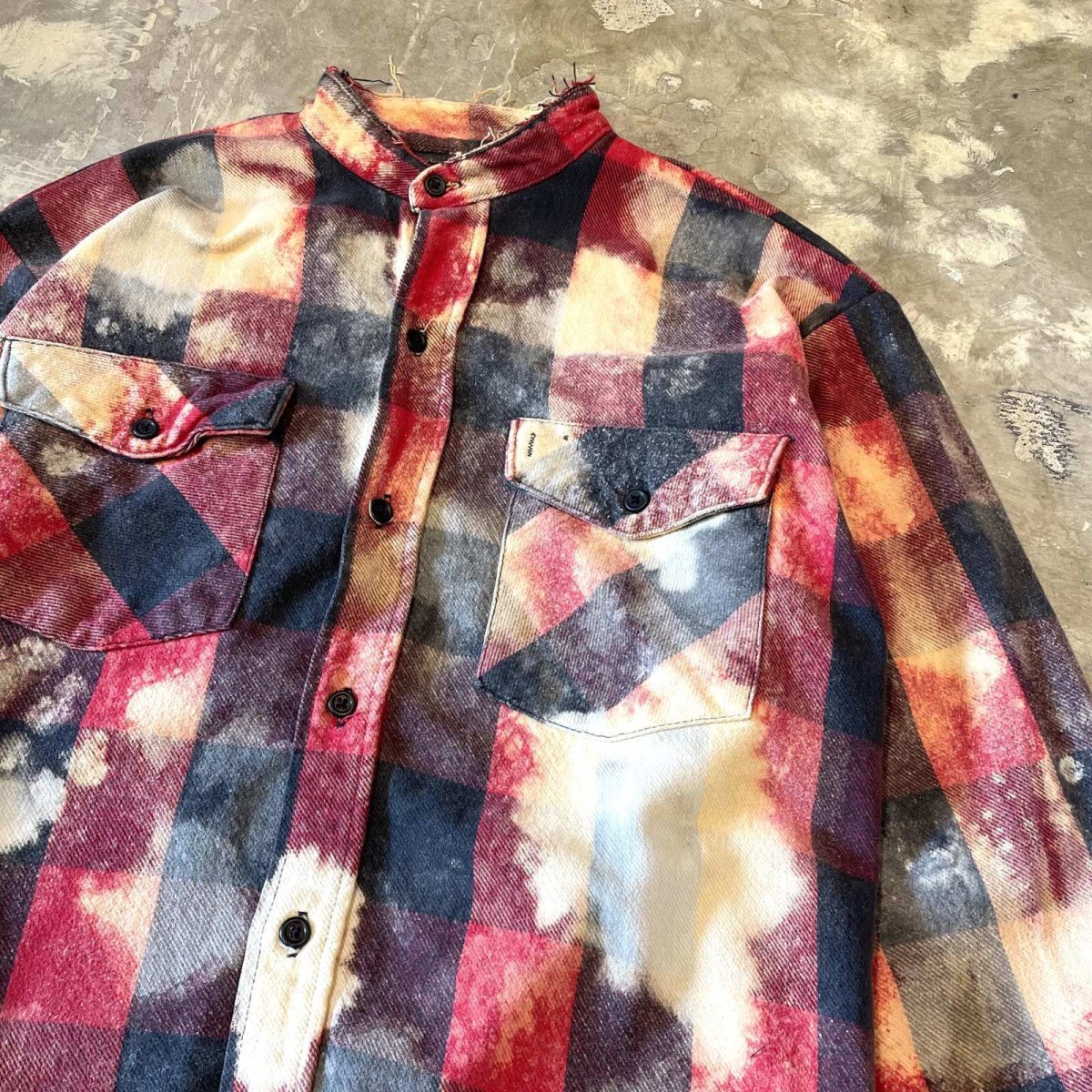 画像4: ALL OVER CHECK PATTERN BLEACHED L/S SHIRT / Mens L (4)