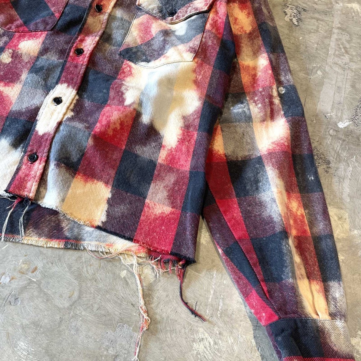画像6: ALL OVER CHECK PATTERN BLEACHED L/S SHIRT / Mens L (6)