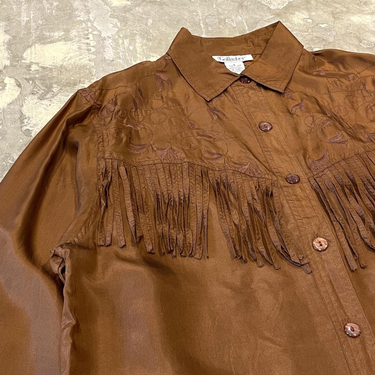 画像3: FRINGE YOKE EMBROIDEY SILK L/S SHIRT / Mens S(M) (3)