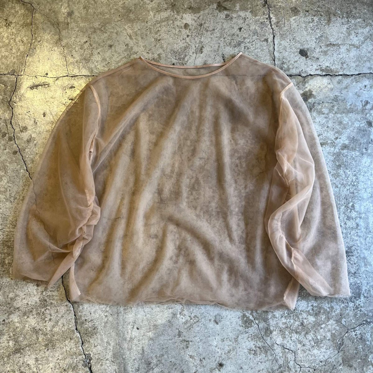 画像1: PALE TONE SLEEVE GATHER DESIGN TULLE SHEER L/S TOPS / Ladies L (1)