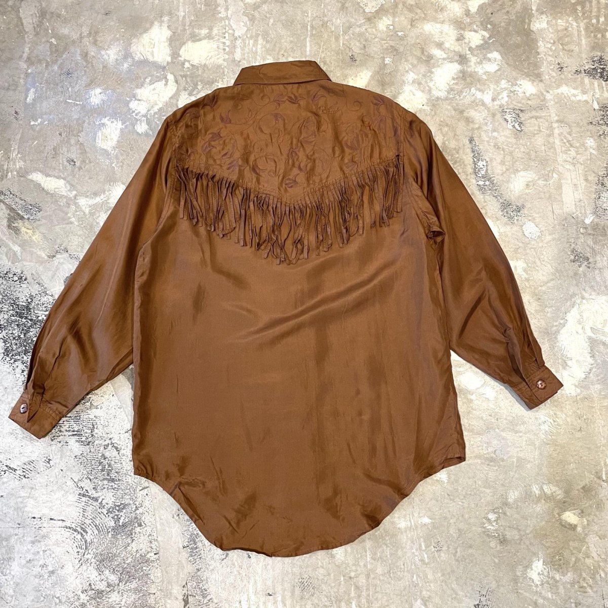 画像2: FRINGE YOKE EMBROIDEY SILK L/S SHIRT / Mens S(M) (2)