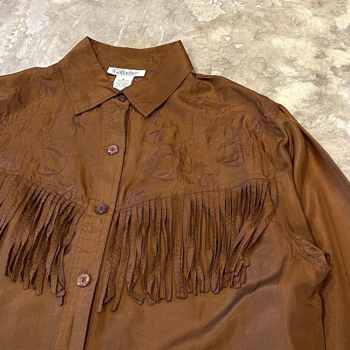 画像4: FRINGE YOKE EMBROIDEY SILK L/S SHIRT / Mens S(M) (4)