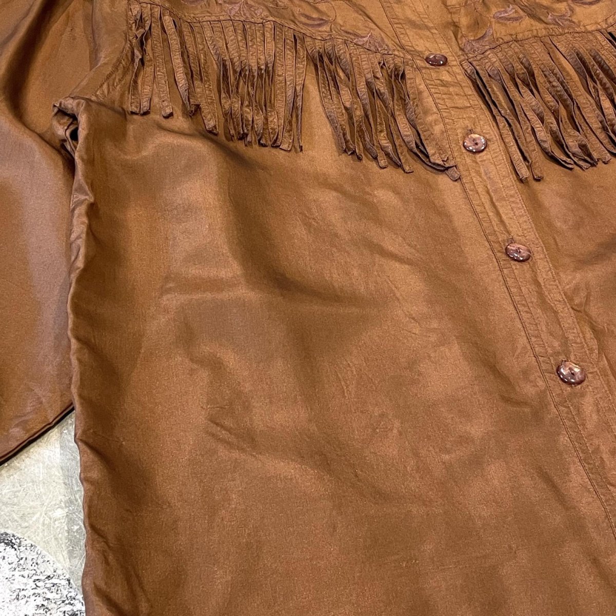 画像5: FRINGE YOKE EMBROIDEY SILK L/S SHIRT / Mens S(M) (5)