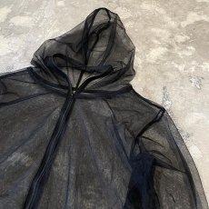 画像4: BLACK COLOR SHEER HOODIE ZIP UP L/S TOPS / Mens L (4)