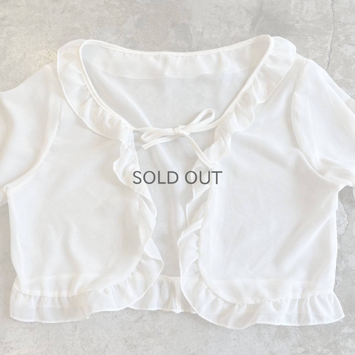 画像5: IVORY COLOR FRILL DESIGN SHEER SHORT L/S CARDIGAN  / Ladies M (5)