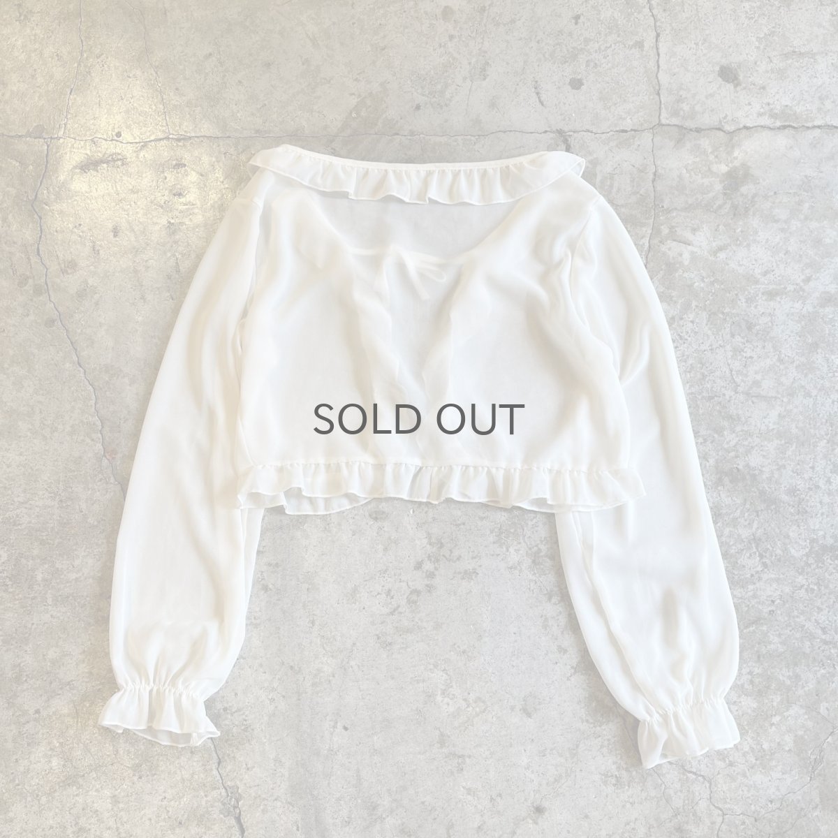 画像2: IVORY COLOR FRILL DESIGN SHEER SHORT L/S CARDIGAN  / Ladies M (2)