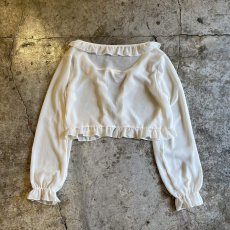 画像2: IVORY COLOR FRILL DESIGN SHEER SHORT L/S CARDIGAN  / Ladies M (2)