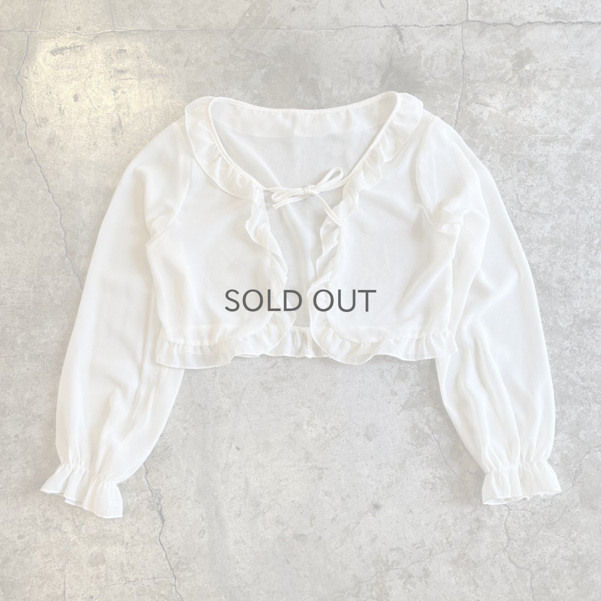画像1: IVORY COLOR FRILL DESIGN SHEER SHORT L/S CARDIGAN  / Ladies M (1)