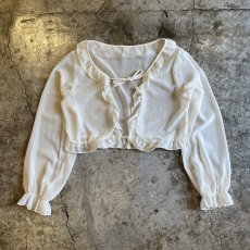 画像1: IVORY COLOR FRILL DESIGN SHEER SHORT L/S CARDIGAN  / Ladies M (1)